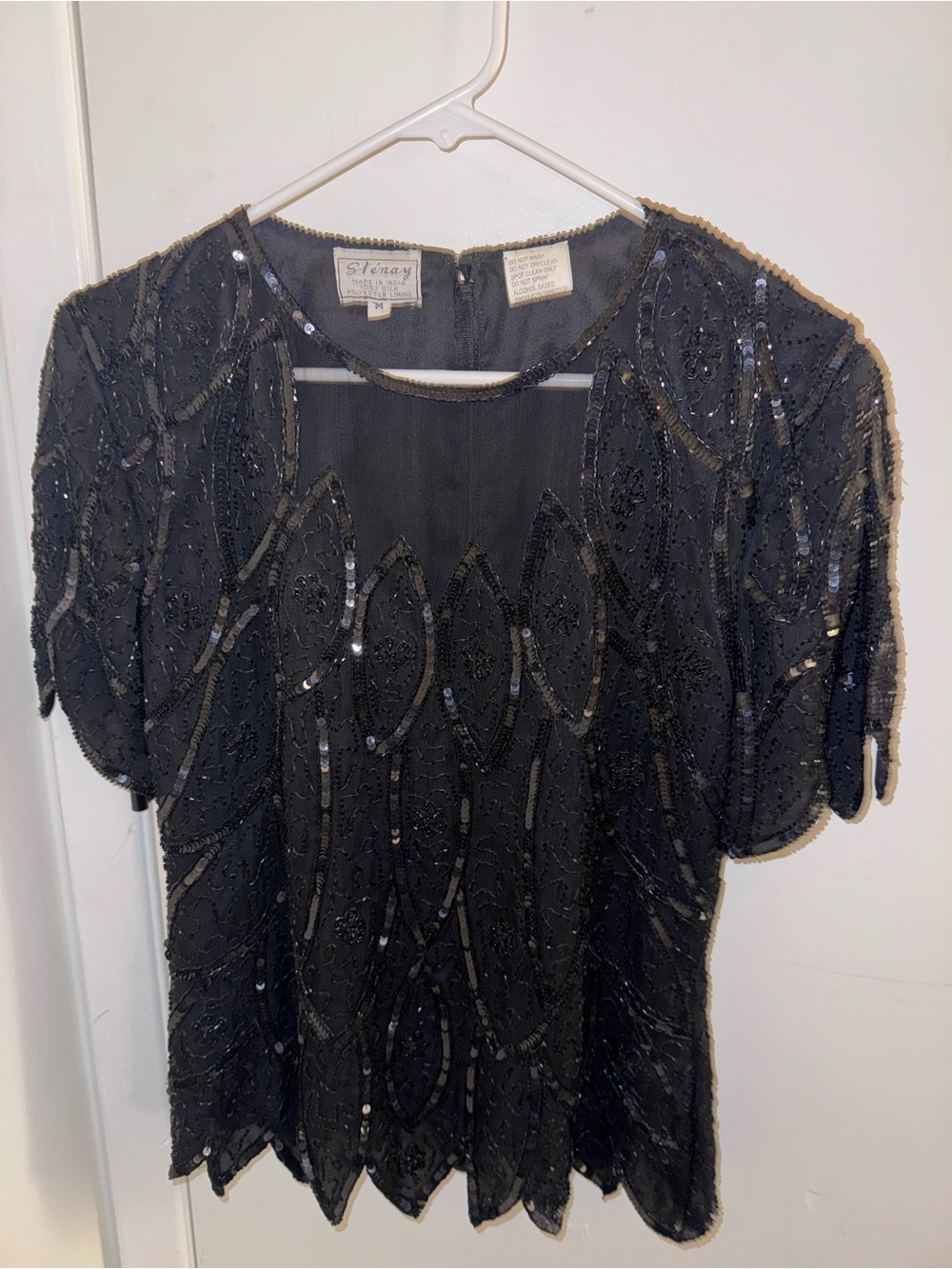 Vintage Stenay Silk Sequined Beaded Top Scalloped Hem and Sleeves 80s-90s